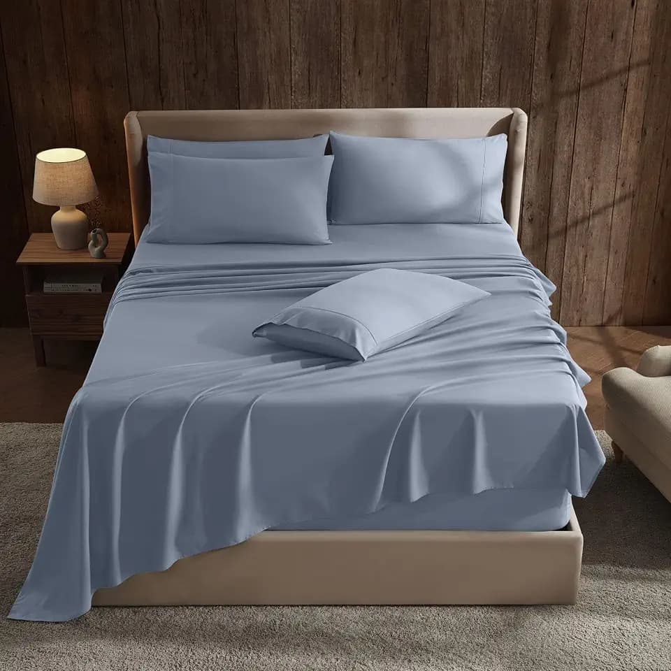 Hearth & Harbor Extra Deep Pocket Sheet Sets, Luxury Soft 6 Piece Bed Sheet Set Fits Mattress 18-24 Inches - King, Stone Blue