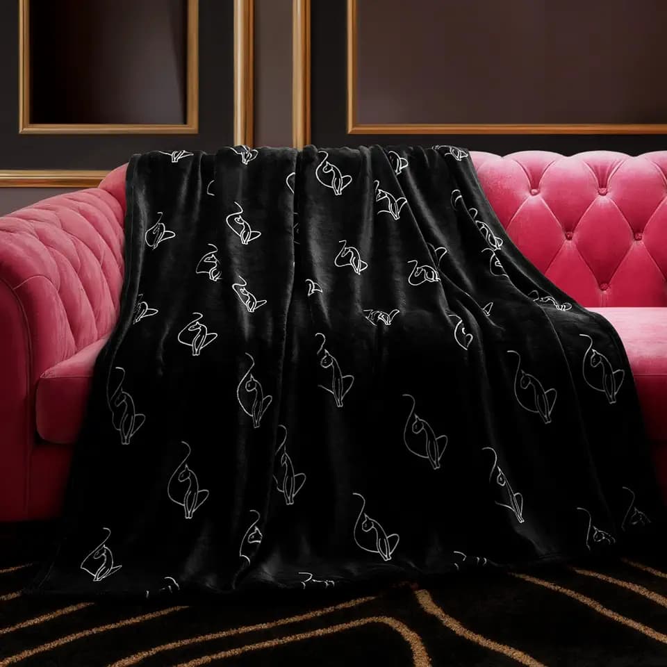 Baby Phat Oversized Plush Throw Blanket 60" x 70", Skinny Cat Black