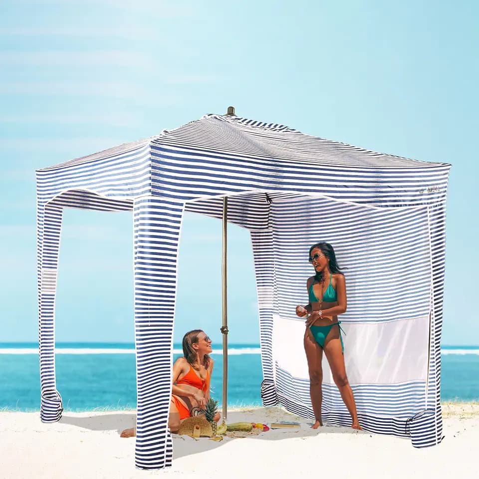 UPWELL Beach Tent Easy Set Up Canopy Sun Shelter Shade with UPF 50+UV Protection Portable Beach Umbrella Outdoor Sunwall with Sand Pockets for Fishing Backyard Camping(Navy Blue)