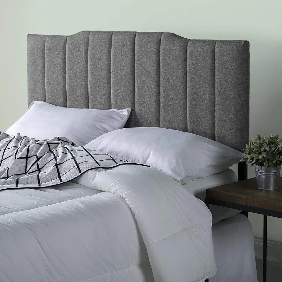 Zinus Satish Upholstered Headboard, Channel Stitched Upholstery, Easy Assembly, Full, Grey