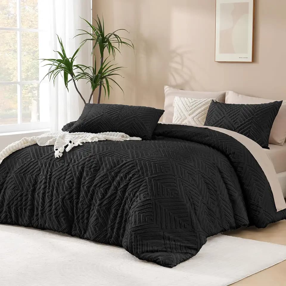 Andency Oversized King Comforter Black, 3 Pieces Boho Bedding Set