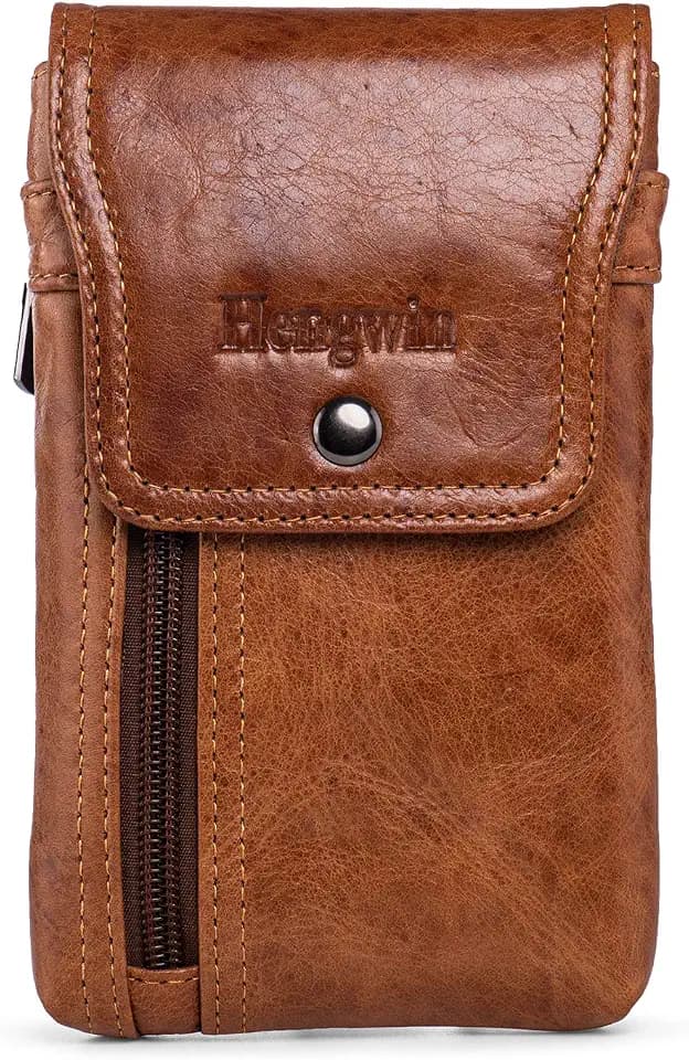 Leather Cell Phone Holster Belt Pouch Fit for iPhone 17 Pro Max 16 Pro Max 15 Pro Max 13 Pro Max Samsung Galaxy S25 Ultra S24 Ultra Outdoor Holster Case with Belt Clip Phone Holder (Brown)