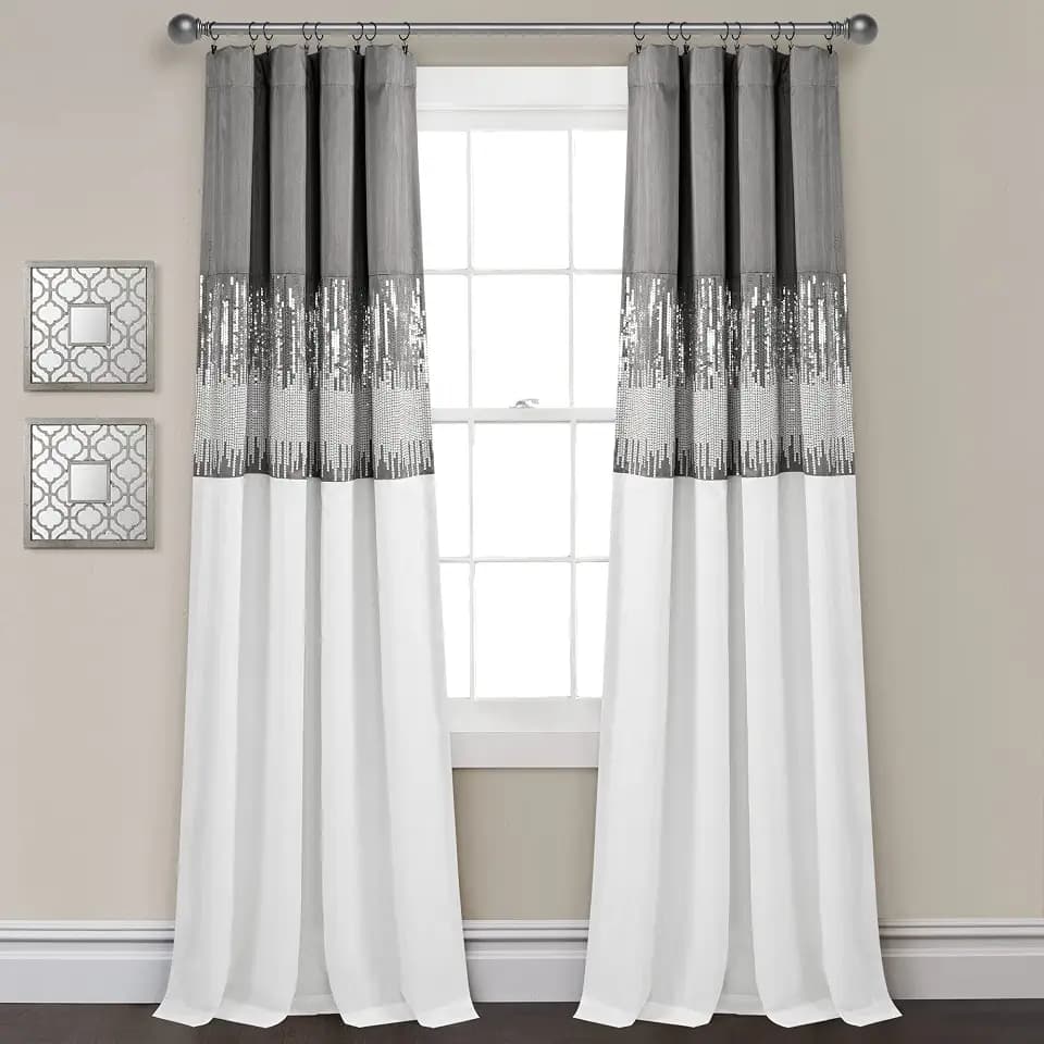Lush Decor Night Sky 100% Blackout Window Curtain Panel Single 42"W x 84"L, Gray & White - Blackout Curtains For Bedroom - Sequin Curtains - Glam Decor