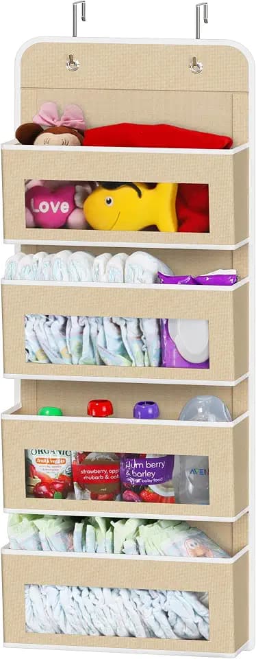 Simple Houseware 4 Clear Window Pocket Over Door Hanging Organizer, Beige
