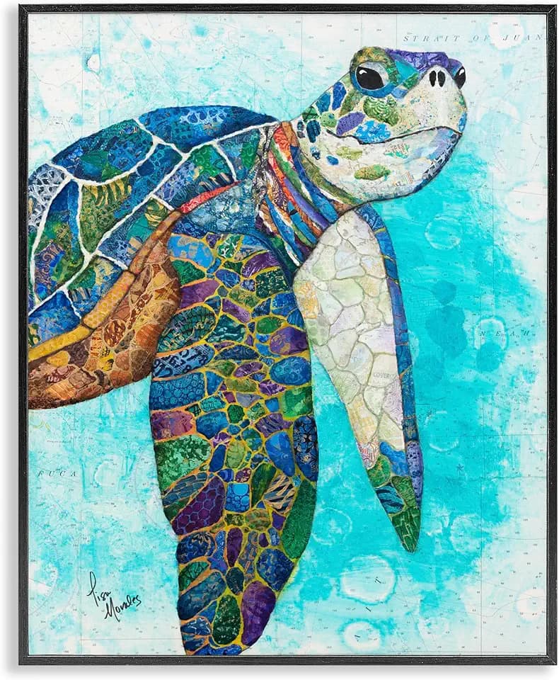 Aquatic Sea Turtle Collage Patterns, 24 x 30 Inch Framed Giclée Print