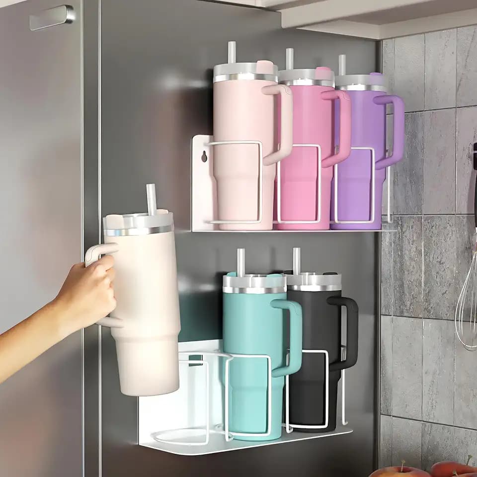 Sorbus Magnetic Cup Holder for Fridge, 3-Cup Organizer (White, 2 Pack)
