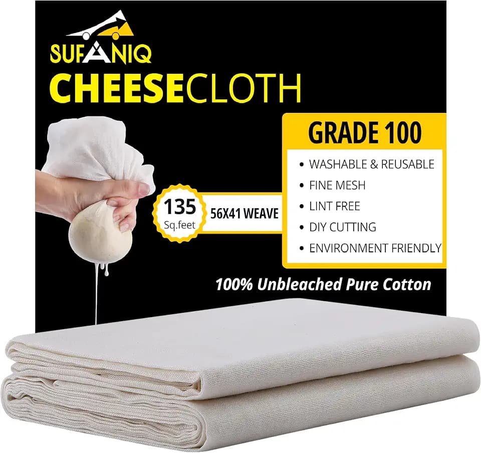Sufaniq Cheese Cloths, Grade 100 (135 Sq Feet) 100% Pure Cotton Reusable Cheesecloth, Unbleached Ultra Fine Fabric, Cheesecloth for Straining, Premium Butter Muslin Cloth for Straining - 15 Sq Yard