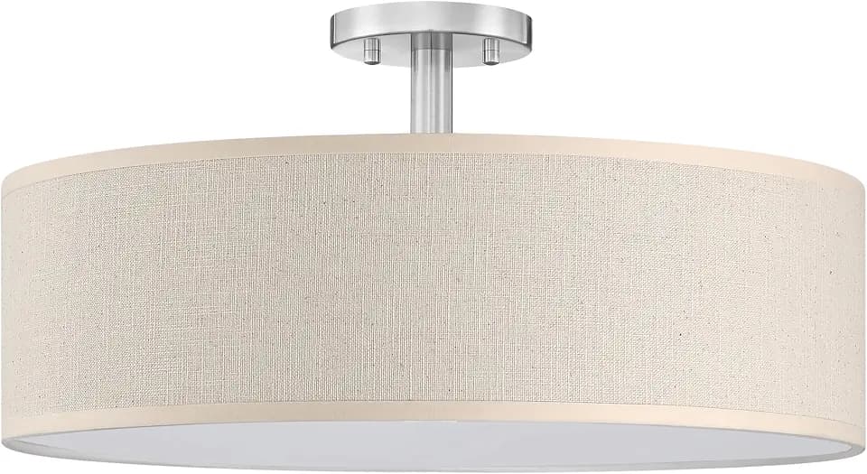 18" Linen Drum Fabric Modern Country Farmhouse Semi Flush Mount Light