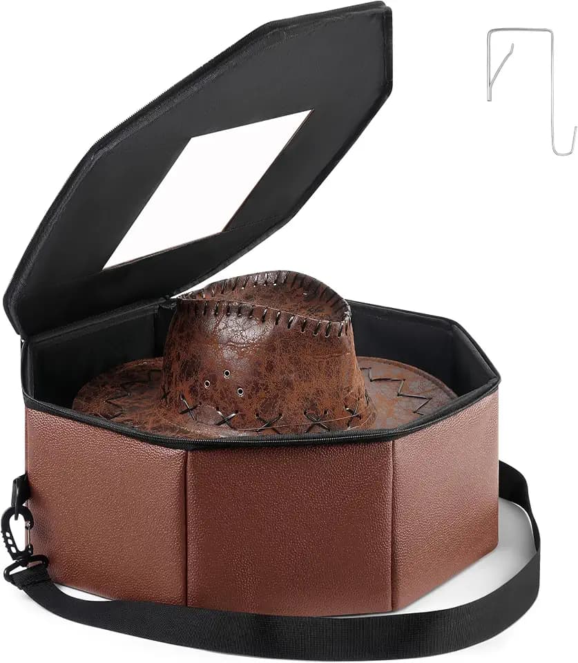 Hat Storage Box, Hardboard Support Cowboy Hat Box with Crush-Proof & Dustproof, Large Hat Travel Case for Women & Men, Foldable Hat Boxes for Women Storage for Home & Travel (Brown)