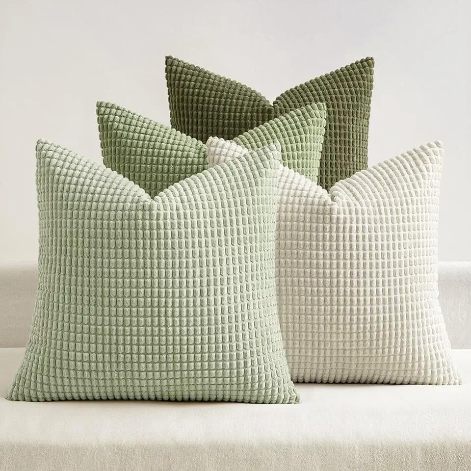MIULEE Farmhouse Decorative Pillow Covers 18x18 Inch Set of 4 Light Green