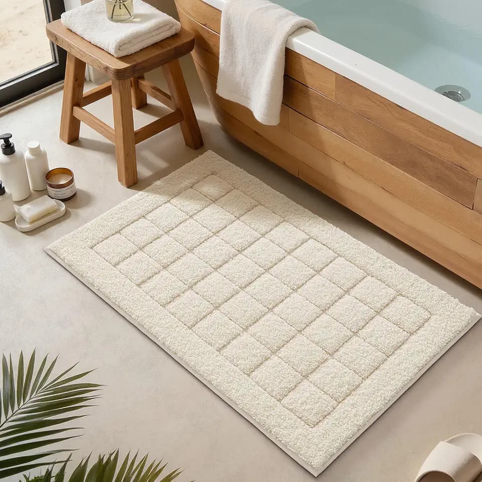 LUMI Bathroom Rugs Soft Absorbent, Bath Mat Non Slip 20x32, Cream