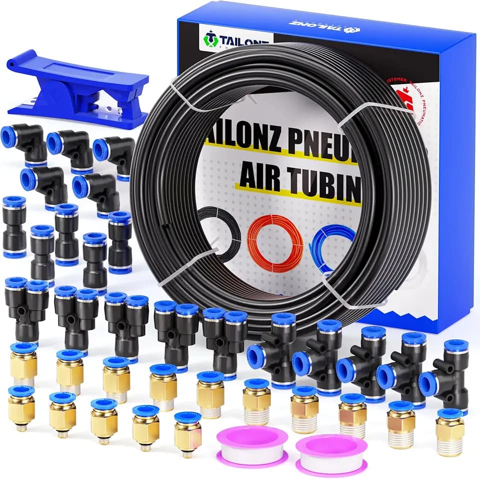 TAILONZ Black 6mm OD 4mm ID PU Air Hose Pipe Tube Kit 32 Meter 100ft