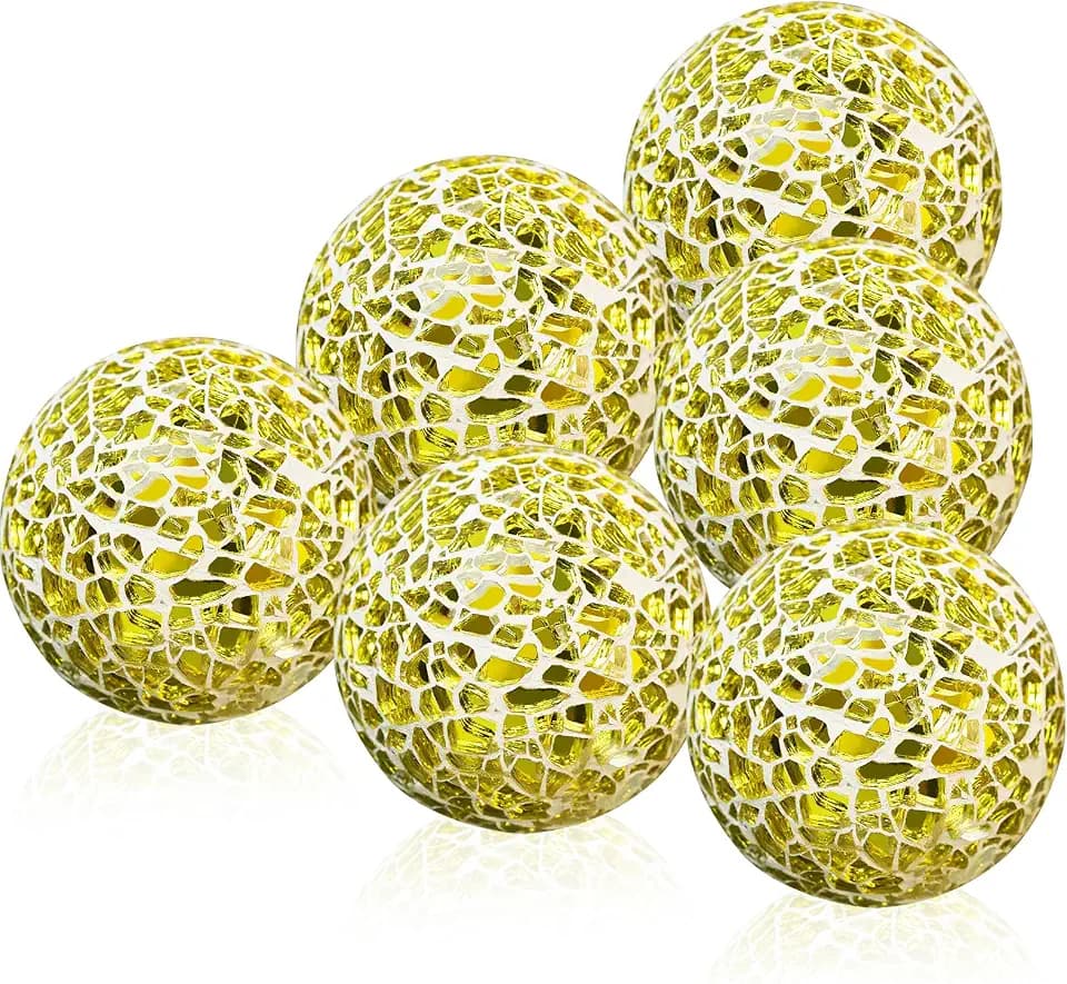 2.5-Inch Gold Glass Decorative Balls Mosaic Orbs Set of 6