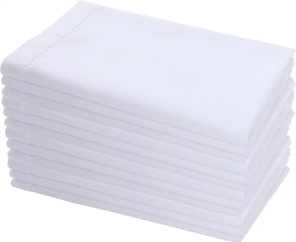 AMOUR INFINI Hemstitched-Flax Linen Cotton -White Napkins Set of 12 - Soft Dinner Napkins with Hemmed Edges, Hotel Quality 20 x 20 Inch for Home Dining, Table Decor