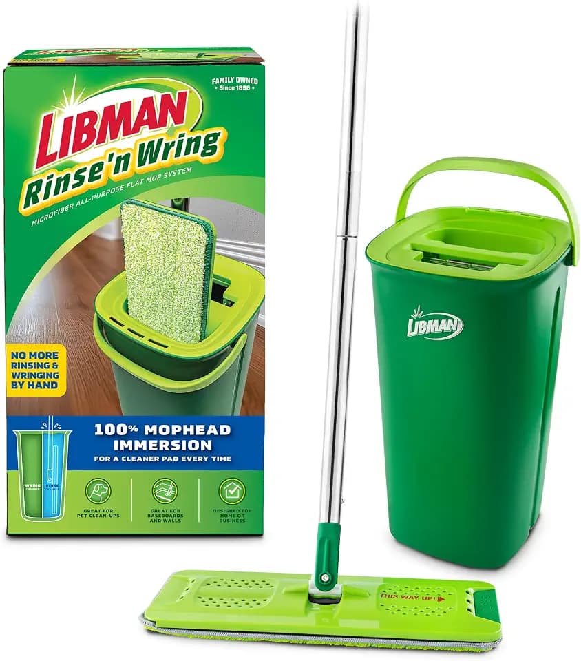Libman Rinse 'n Wring Mop and Bucket System, 1 Microfiber Pad Included