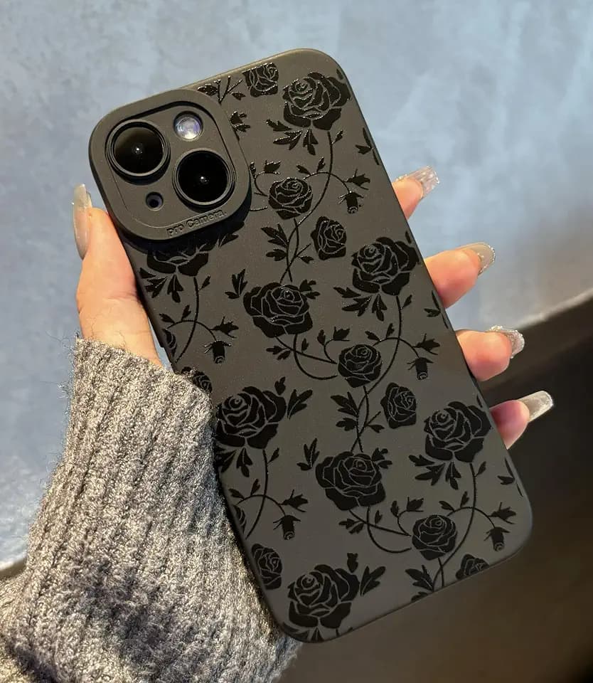 for iPhone 11 Case 6.1 Inch 2019, Aesthetic Rose Floral Print Phone Case for Women Girls Men, Slim Silicone Protective Phone Cover for iPhone 11, Black Flower