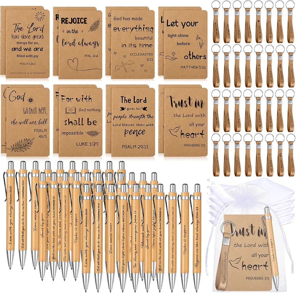Pajean 128 Pcs Bible Inspirational Gift Bulk Notebooks Pens Bags