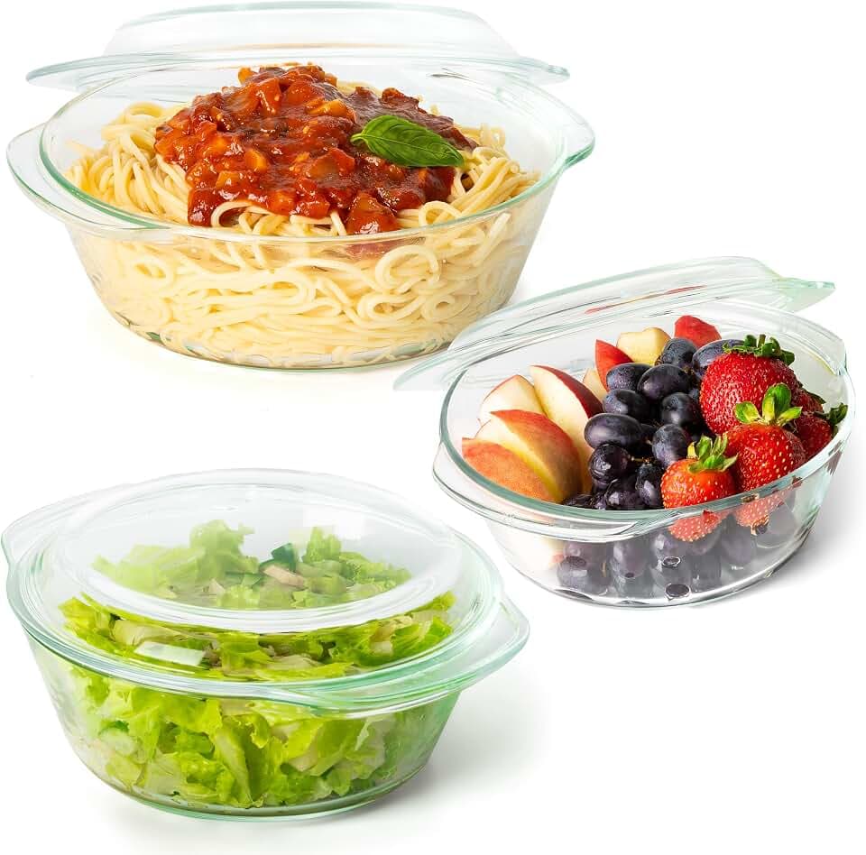 Moss & Stone Clear Glass Casserole Dish Set with Lids, Glass Baking Dishes