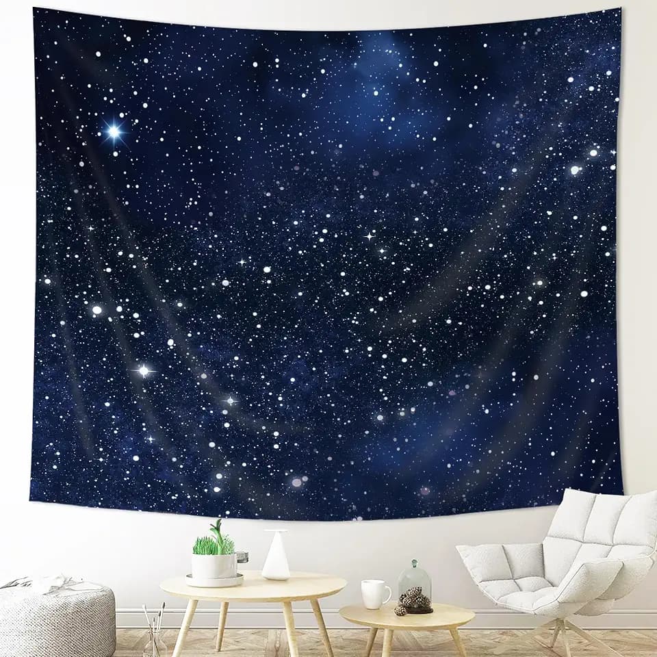 Night Sky Stars Tapestry 91Wx71H Dark Blue Cosmic Starry Fantasy Wall Decor