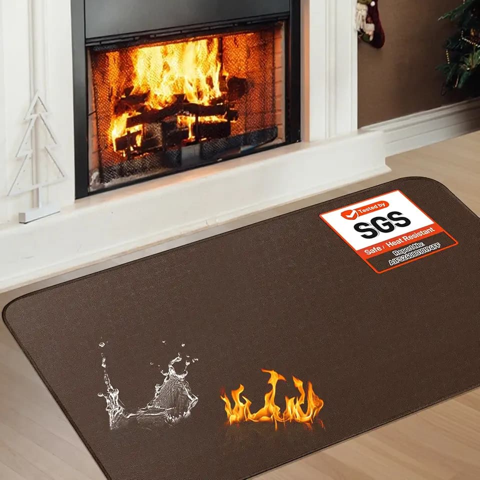 Fireproof Fireplace Rug for Home Protection, 4' x 2'4" x 0.04'', Brown