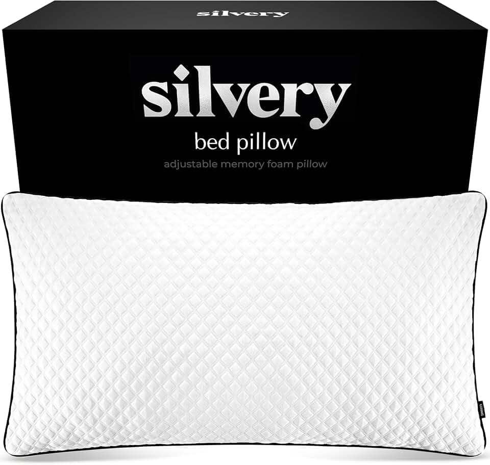 Silvery Silver Infused Bed Pillow - Shredded Memory Foam Fill with Adjustable Loft - Hypoallergenic Self-Cleaning Technology that Stays Fresh 3X Longer - Perfect for Side, Back & Stomach Sleepers