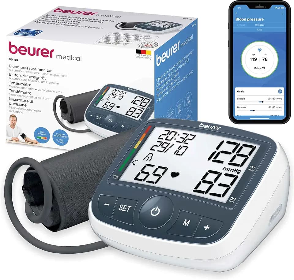 Beurer BM 40 Oberarm-Blutdruckmessgerät | Vollautomatische Blutdruck- und Pulsmessung, leicht ablesbares XL-Display, Durchschnittswert-Berechnung