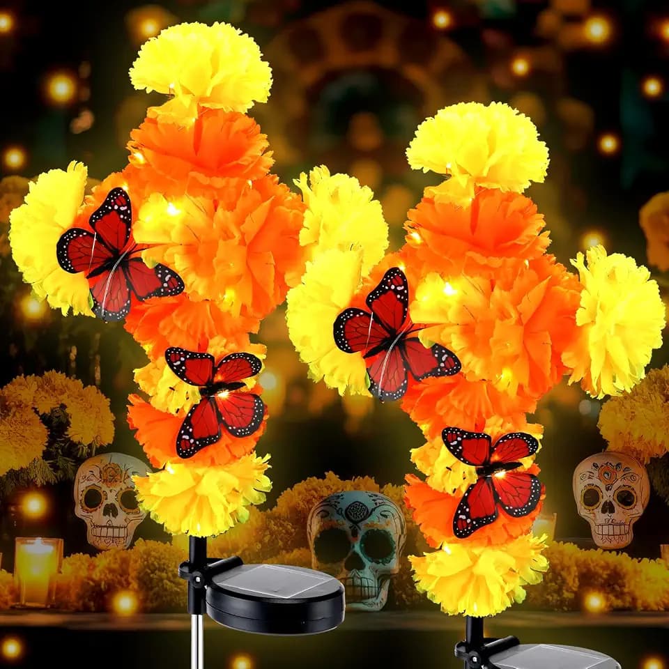 2 Pack Dia De Los Muertos Decoration Outdoor, Cemetery Solar Marigold Cross