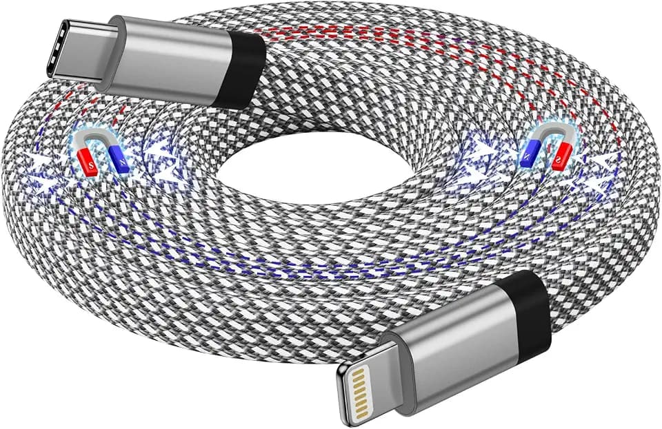 Magtame Magnetisches USB-C-auf-Lightning-Kabel, 1,5 m, geflochtenes Nylon, MFi-zertifiziert, kompatibel mit iPhone 14/13/12/11 Pro Max/XS MAX/XR/XS/X/8 SE, flach, gewickeltes iPhone-Ladekabel für Auto