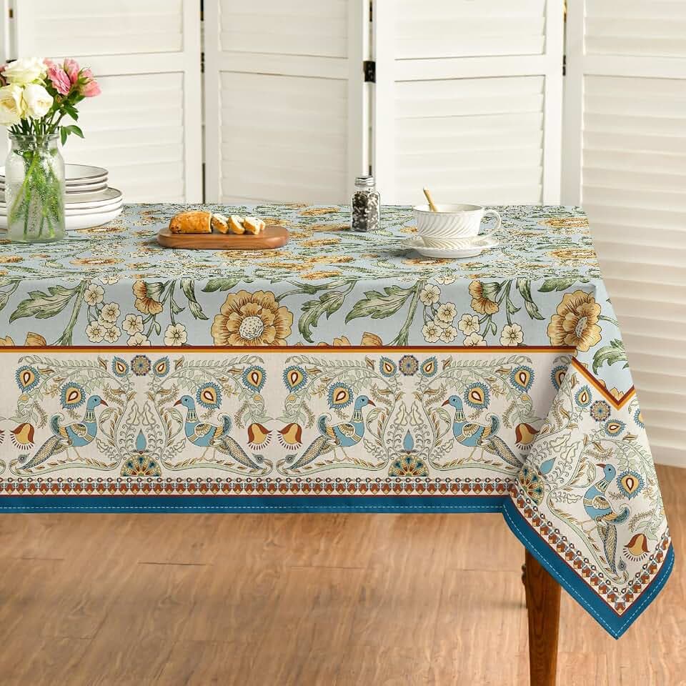 Horaldaily Floral Bordered French Rectangular Tablecloth, 60x84 Inch