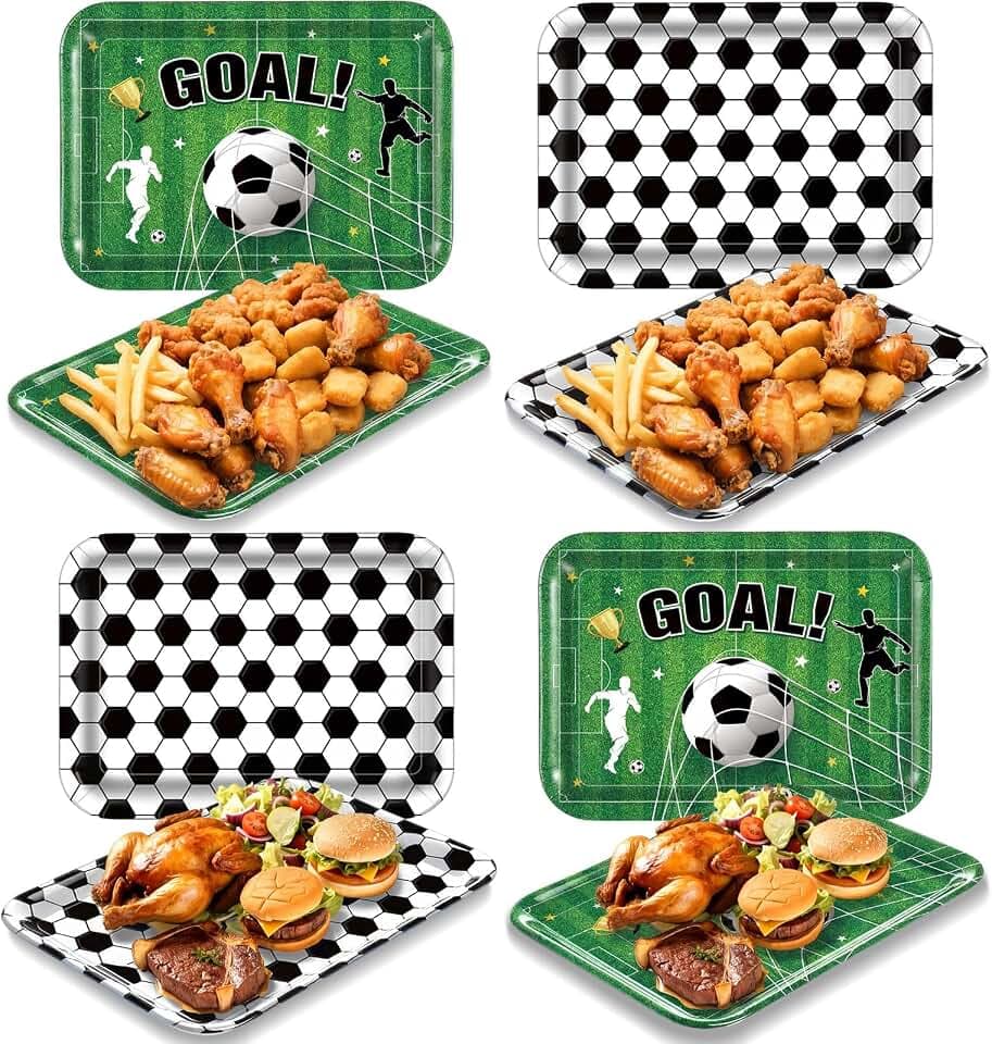 Vesici 4 Pack Soccer Serving Trays, Game Day Platters, 13 x 10 Inch