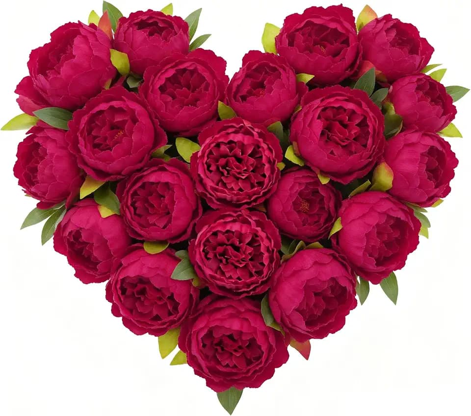 20 Pcs Silk Burgundy Peony Artificial Flower Heads with Stems,Fake Peony Flowers Heads for Wedding Home Decor (20, Burgundy)