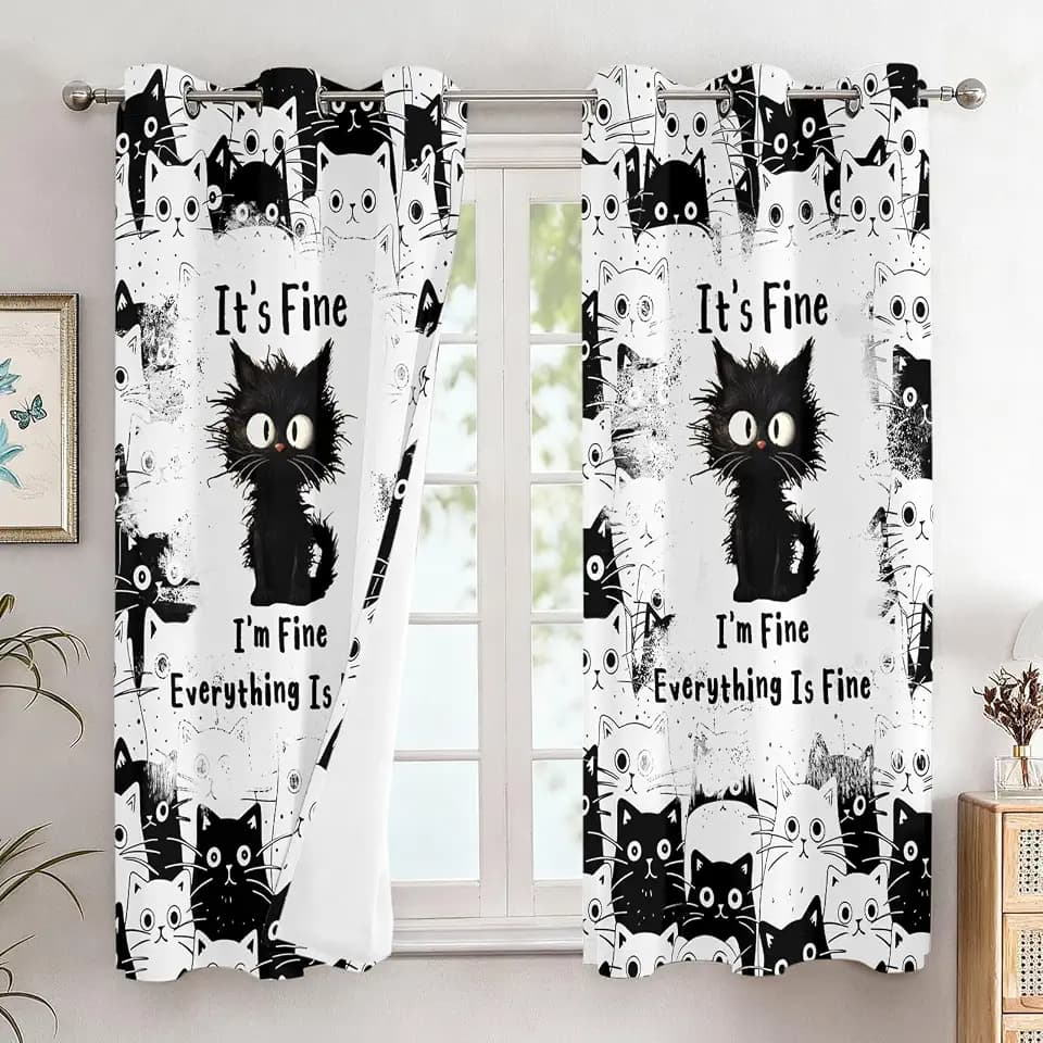Cute Cat Curtains for Bedroom, Funny Black Cats Curtains for Windows