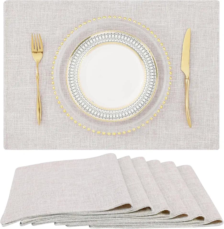 homing Faux Cotton Linen Placemats Set of 6, Cloth Dining Table Mats