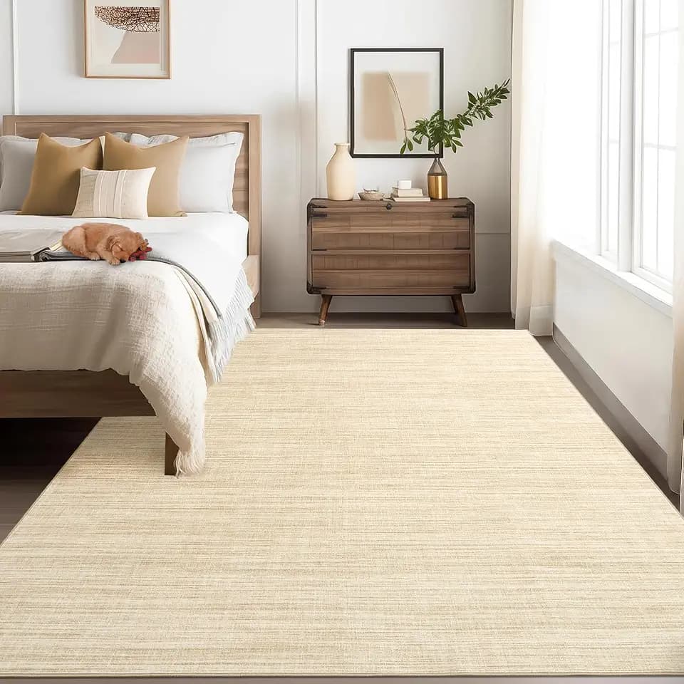 Area Rug 4x6 Washable Bedroom Rugs Non Slip Modern Solid Color Large Living Room Throw Carpet Low Pile Minimalist Kitchen Rug Plain Accent Rug Mat Classic Boho Area Rugs for Nursery Entryway, Beige