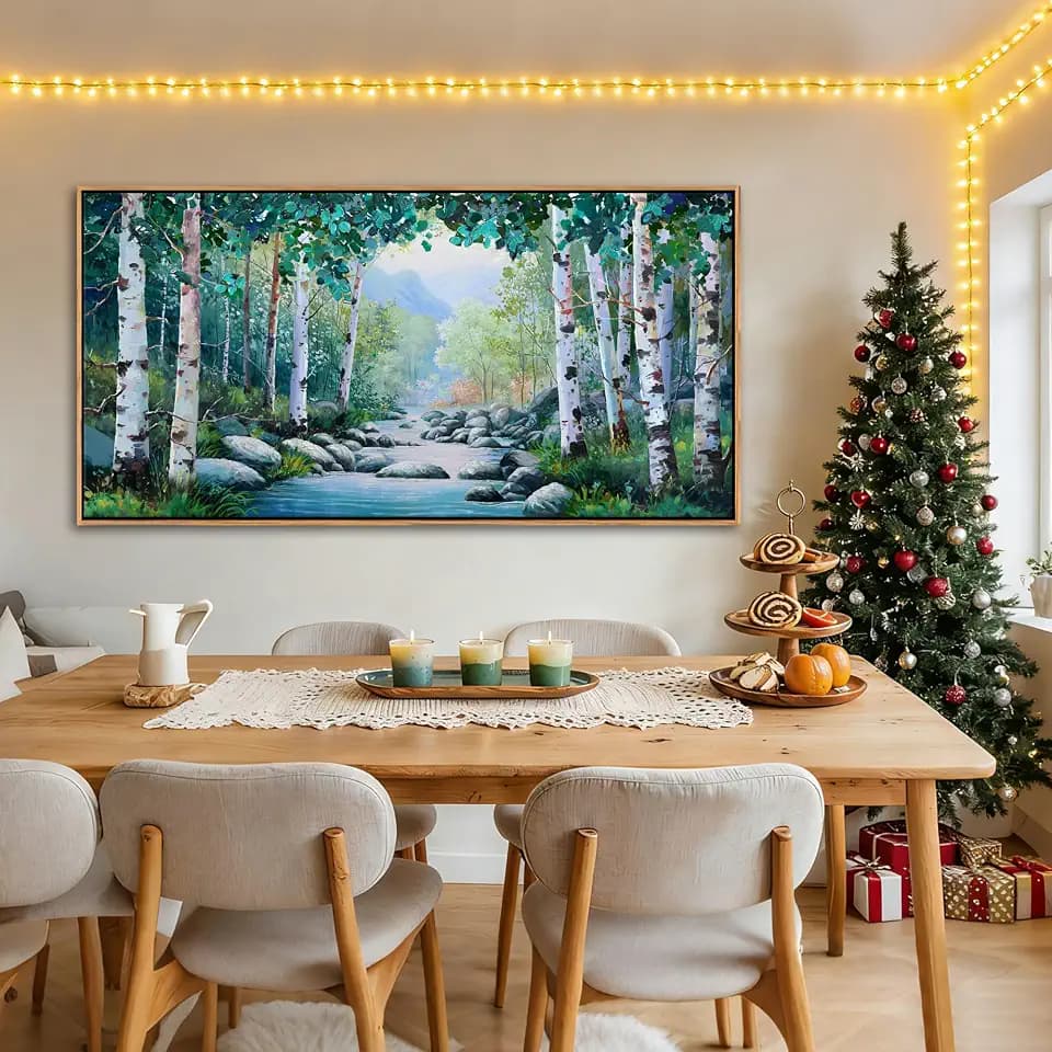 Pogusmavi Tree of Life Wall Art for Living Room, Forest Canvas Landscape Wall Art, Green Farmhouse Decor, Framed Artwork for Bedroom and Living Room, Canvas Pictures for Wall Decor 24×48IN