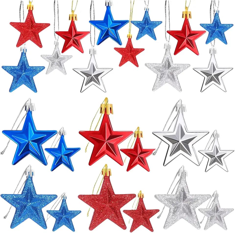 JULMELON 24 Pcs Patriotic Ornaments for Tree Red White Blue Christmas Decor