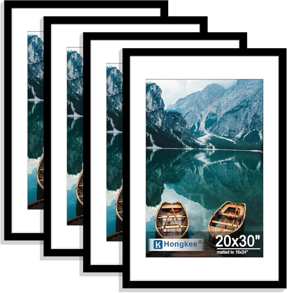 Hongkee 20x30 Frame Set of 4, 20 x 30 Black Wood Style(Mat 16x24)
