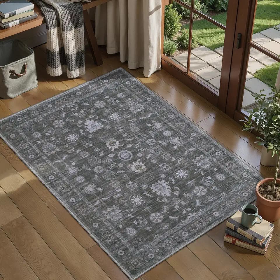 Tangsoo Washable 2x3 Grey Rug for Entryway,Small Throw Entry Rugs Non Slip