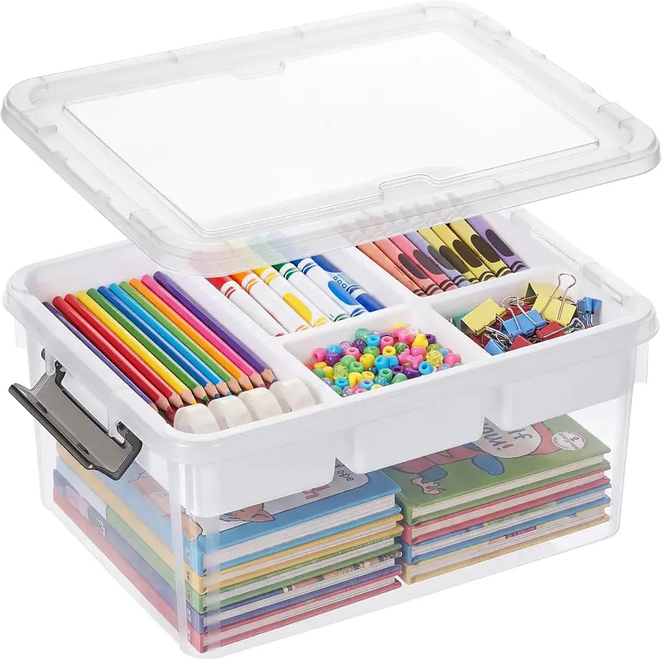 17 Qt Craft Organizers and Storage with Removable Tray and Divider, Clear Craft Storage Box, Stackable Art Supply Organizer for Painting, Coloring Book & Playdoh Storage, 1 Pack