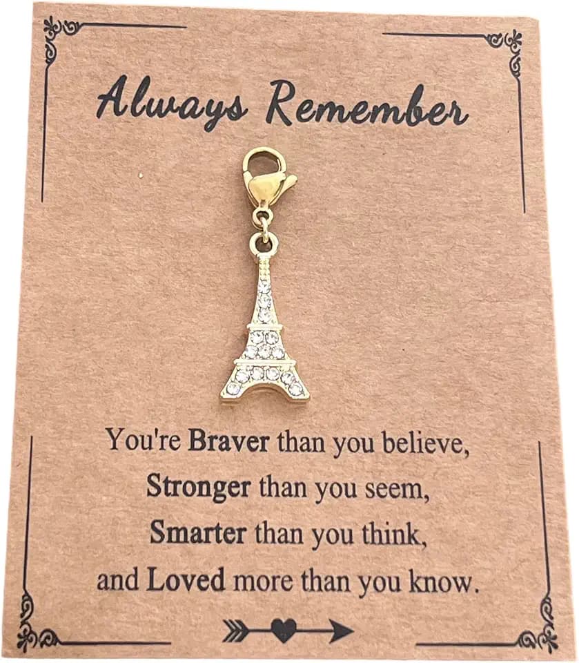 Gold Rhinestone Eiffel Tower Clip on Pendant Charms for keychain DIY Necklace and Bracelet