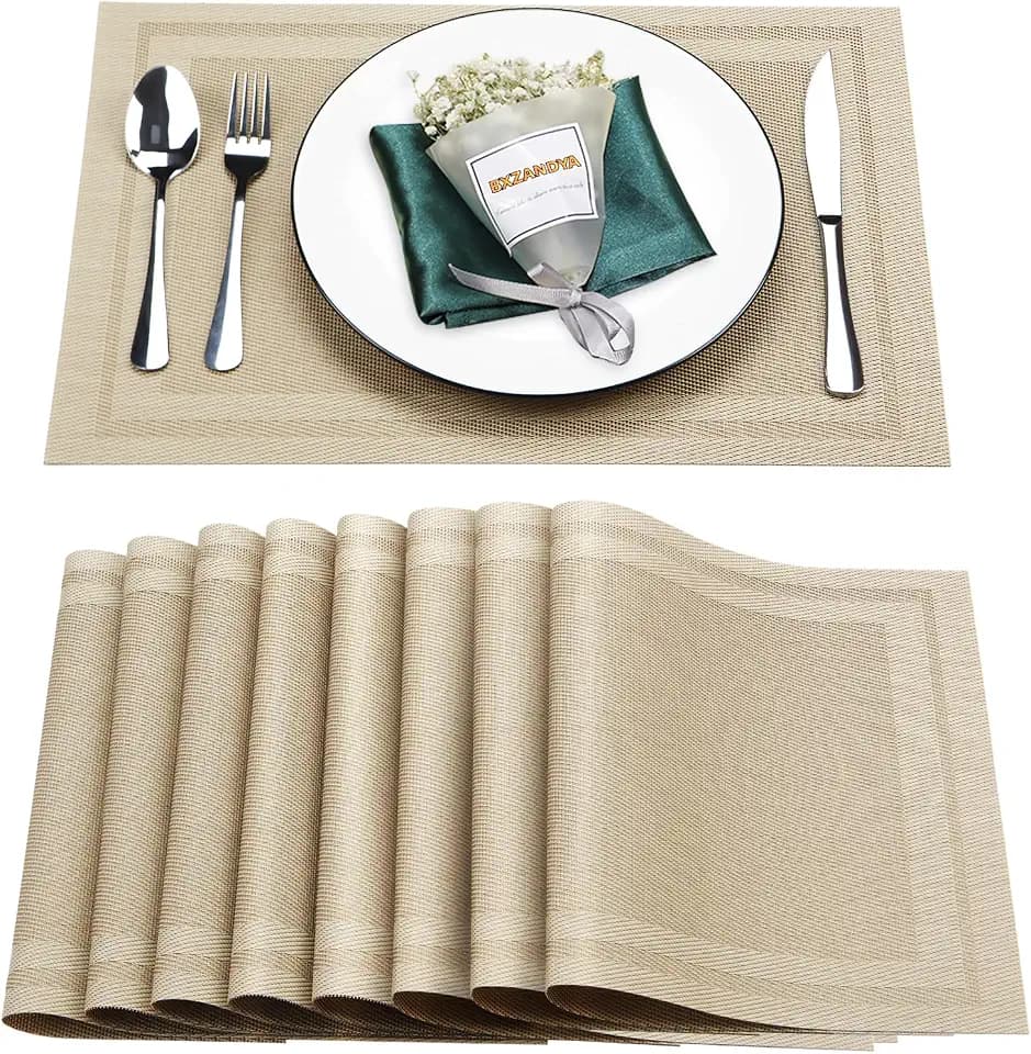 Beige Vinyl Placemats Set of 8,Washable Dining PVC Table Mats