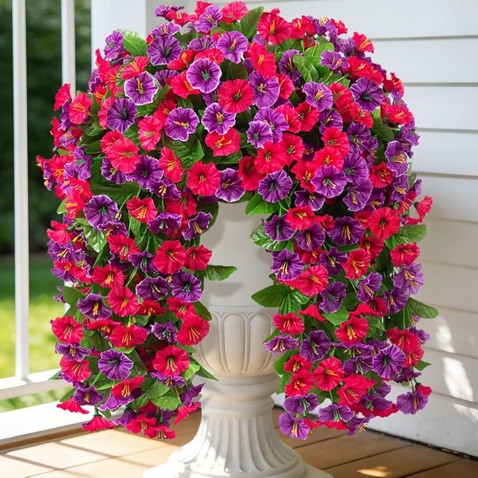 INXUGAO Artificial Petunias Flowers for Outdoor, UV Resistant Fake Plant