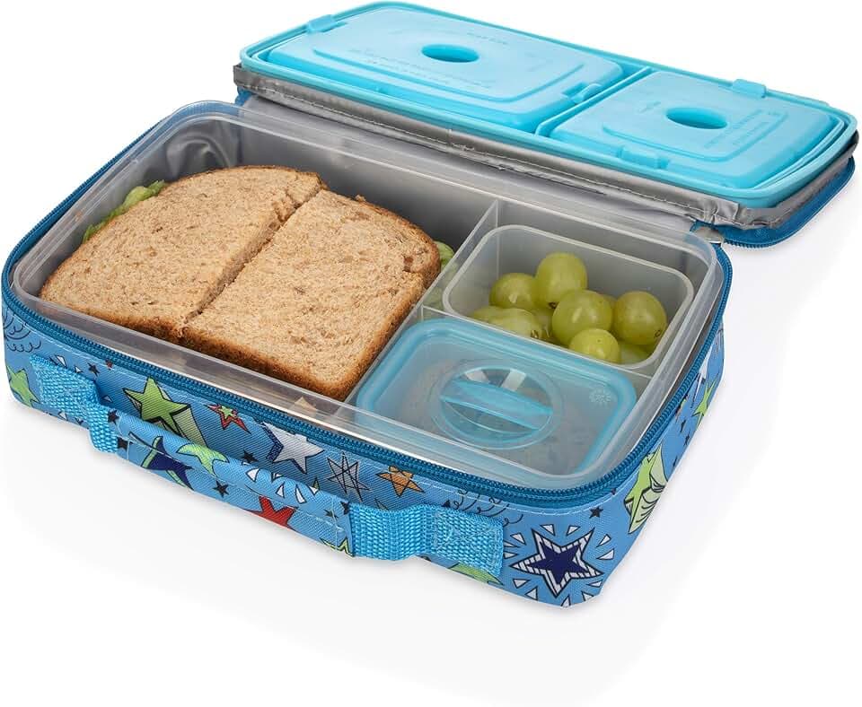 Nuby Lunchbox with Insulated Travel Bag - Bento Lunch Box - 3+ Years - Stars - Back to School Essentials
