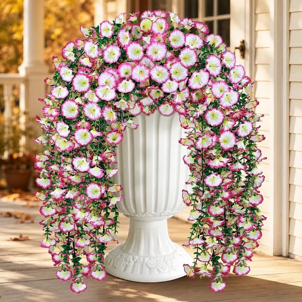 Artificial Hanging Flowers for Outdoors, 2 PCS 300 Blooms, Pink