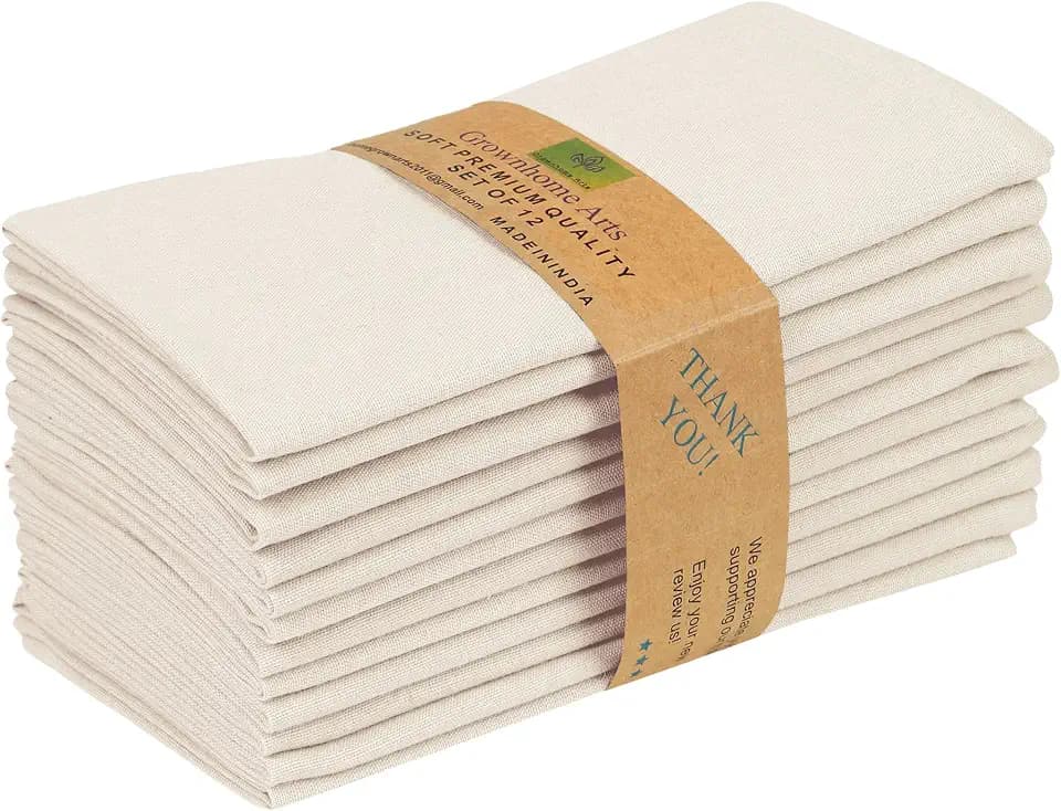 85% Cotton 15% Linen Dinner Cloth Set of 12 Napkins for Everyday Use Over Sized Easter Special Mitered Corners Napkins, Pre Shrunk Good Absorbency Ultra Soft Quality 18x18 in(Ivory)