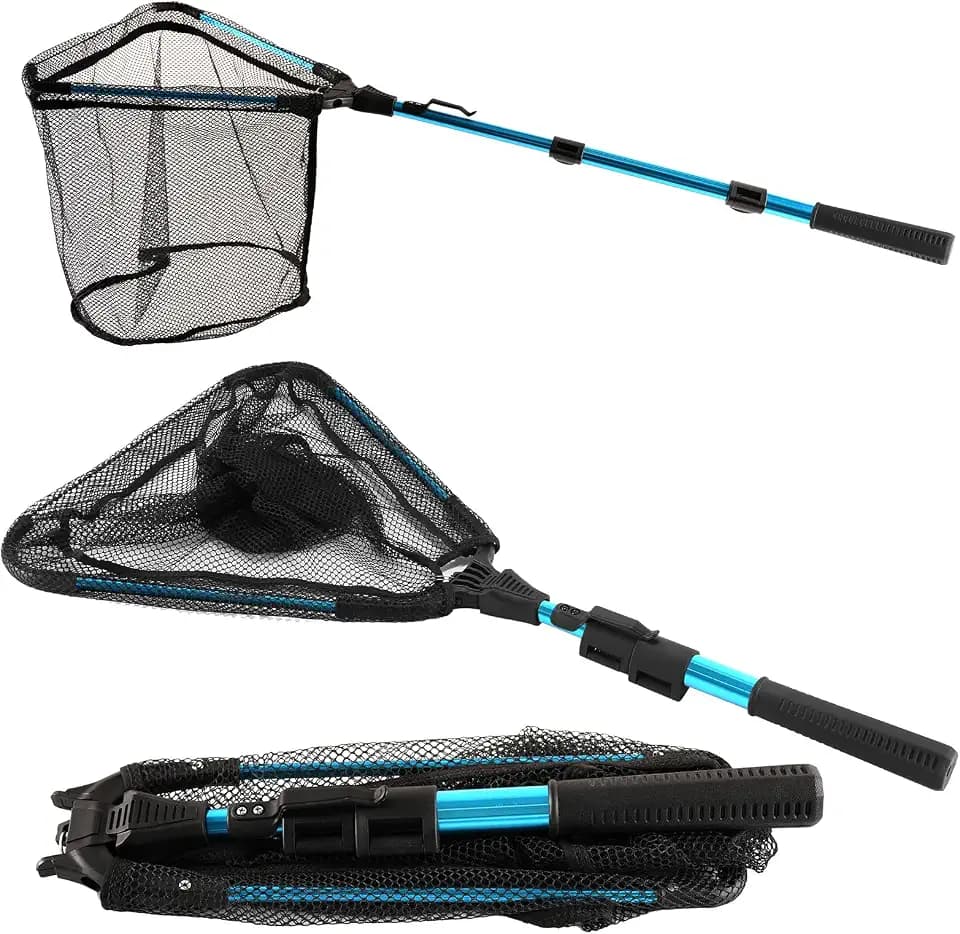 Fishing Net with Handle, Telescoping & Folding Fish Net for Easy Transport & Storage, Durable Freshwater & Saltwater Fishing Gear for Kids & Adults, Compact & Portable Design