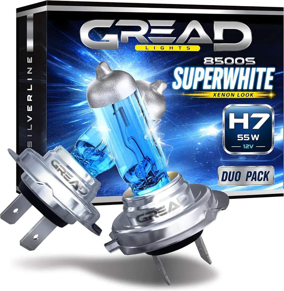Gread - H7 Lampe Auto H7 12V 55W - super-white - Frontscheinwerfer 8500k E-Prüfzeichen eintragungsfrei - Xenon Optik - 2 Stück