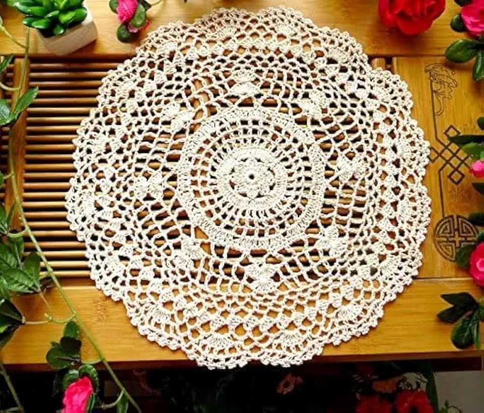 Beige Handmade Crochet Doilies Cotton Table Cloth Lace Doilies Round Lace Tablecloths Crochet Placemat 10 Inches 2PC.