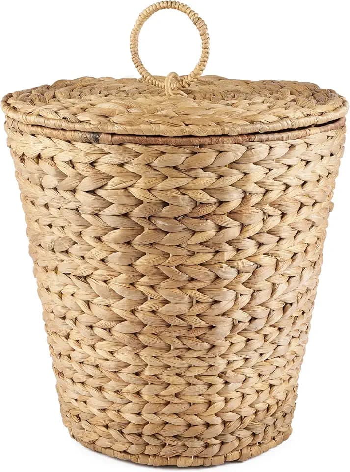 84ECO 3 Gallon Wicker Trash Can with Liner and Lid - Rattan Trash Can - Wicker Waste Basket for Bathroom, Bedroom, Kitchen, Living Room