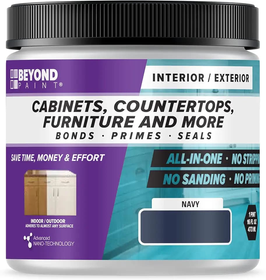 Beyond Paint All-in-One Refinishing Paint, No Sanding, Matte Finish for Cabinets, Countertops, Furniture and Doors, 1 Pint, Navy